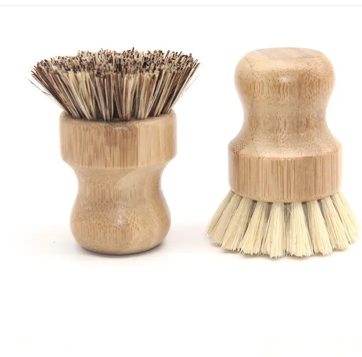 Деревянная бамбуковая круглая посуда, чаша, плита, щетка для мытья, короткая ручка, влагостойкая щетка для мытья посуды, кухонные аксессуары