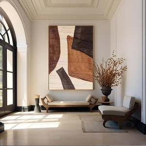 Grande peinture sur toile encadrée abstraite, aux couleurs terreuses Meilade, style Wabi Sabi moderne, art sur toile fait main pour la maison et les galeries - Product Image 3