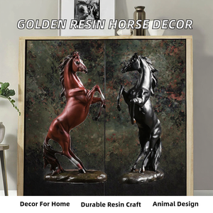 Large Golden <b>Black</b> <b>White</b> Arabian Horse Resin Statue Art Sculpture Decorative <b>Ornaments</b> Home Feng Shui Conris - Product Image 2