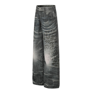 Jeans tendance haut de gamme pour hommes et femmes, délavés, effet usé, coupe droite ample, de qualité supérieure - Product Image 2