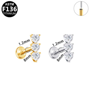 Clous d'oreilles en titane en forme de cœur, serti à griffes, bijoux de piercing tendance pour cartilage d'oreille, lèvre, bijoux de fête - Product Image 5