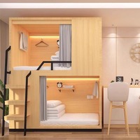 Lit superposé loft intérieur en bois personnalisable avec espace de rangement et bureau, avec escaliers et tiroirs, conçu pour les enfants.
