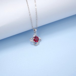 925 Sterling Silver Lab Grown <b>Ruby</b> <b>Necklace</b> - Product Image 4