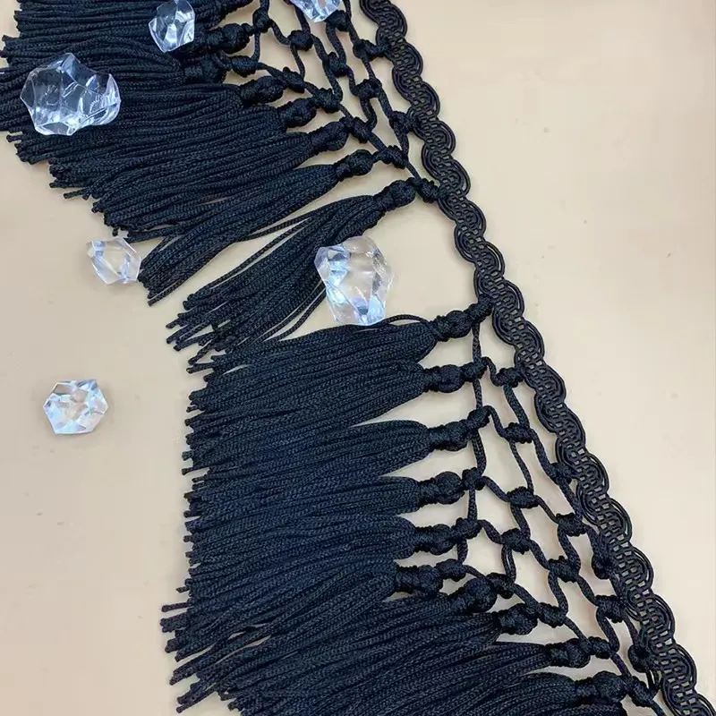 ZSY High quality triangle black polyester Knotted fringe tassel trim for garment