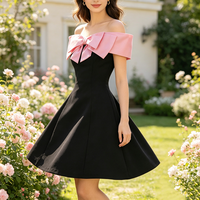 Robe Mini Élégante et Tendance pour Femme, Luxe, Unie, pour Jour et Nuit, Soirée, Club, Événement Formel, Sexy, avec Nœud à l'Épaule, Vente en Gros