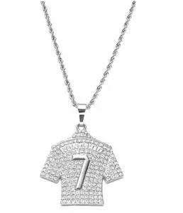 Personality trendy Studded with diamond No. 7 jersey pendant men's necklace