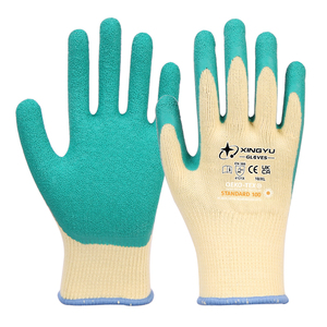 XINGYU 10G Guantes de poliéster amarillo con forro de algodón XL Tamaño Arrugas verdes Revestimiento de látex Antideslizante Seguridad en el trabajo - Product Image 1