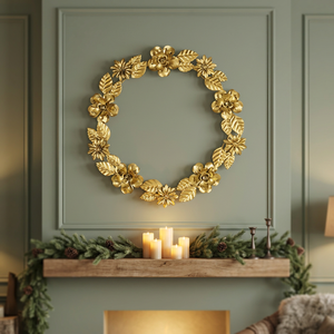 Corona Floral Dorada Redonda de Metal, Decoración Navideña para Colgar en la Pared, Estilo Glam, Hecha a Mano, Sin Iluminación, Paquete Individual - Product Image 6