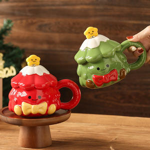 Tasse en céramique créative peinte à la main avec motif d'arbre de Noël, tasse à café mignonne et célèbre pour la maison, grande tasse à boire avec couvercle - Product Image 6