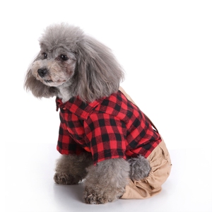 Atacado Luxo Verão Pet Outfit para Cães Pequenos Gatos Xadrez Vermelho Impressão Macacão <span class=keywords><strong>Khaki</strong></span> Poliéster Macacão Calças Moderno Simples para - Product Image 5