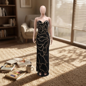 Abito da sera lungo da donna sexy con scollo a V senza spalline, per banchetti, feste, occasioni formali, abito da <span class=keywords><strong>hostess</strong></span> - Product Image 5