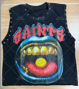 PEEQI COTTON Tee with Metal Nails Summer Punk Design <strong>tank</strong> <strong>Tops</strong> for <strong>Women</strong> Letter Print Sleeveless T-shirt <strong>Women's</strong> <strong>tank</strong> <strong>Tops</strong> - Product Image 3