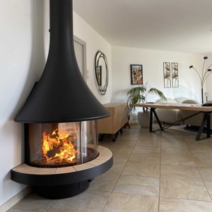 Cheminée suspendue sécurisée en verre, montée au plafond, multi-combustibles (bois, éthanol, alcool), à flamme réelle, pour décoration - Product Image 5