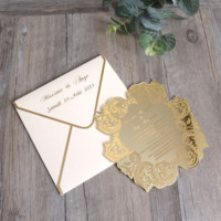 Cartes d'invitation de mariage en acrylique découpé au laser avec miroir doré imprimé personnalisé avec enveloppe en papier avec texte gravé Style musical