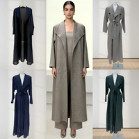 Abaya plissée texturée de luxe traditionnelle du Moyen-Orient, style Miyake, avec gaufrage floral intégral, col large, manteau ouvert, vêtement islamique