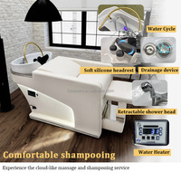 Offre Spéciale : Mobilier de Salon de Coiffure Commercial Contemporain – Lit de Massage Électrique Réglable en Cuir et Fauteuil de Lavage Blanc Diamant