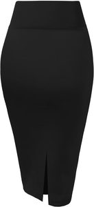 Jupe crayon taille haute en nylon extensible de qualité supérieure pour femme, longueur au-dessus du genou - Product Image 4