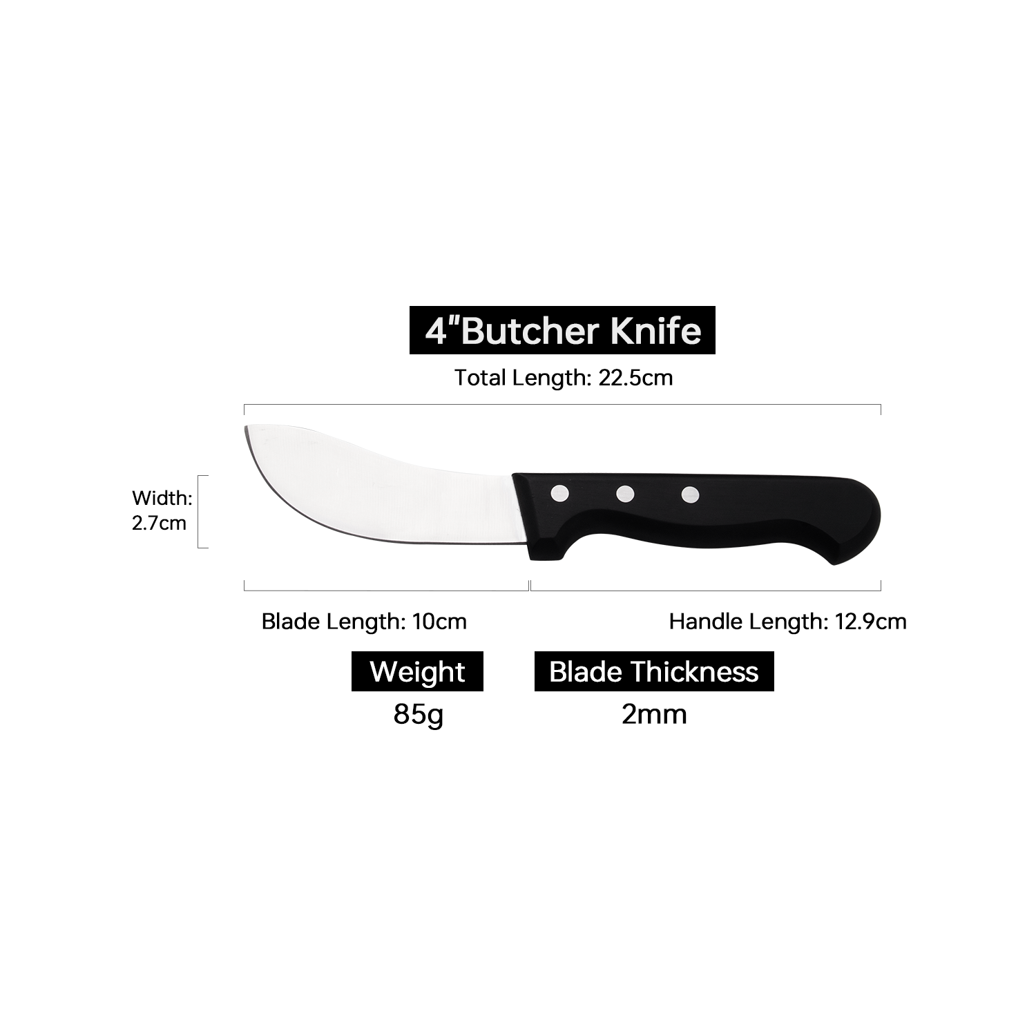 Coltello da macellaio nero da 4 pollici