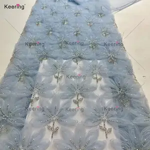 結婚式のためのKeering中国卸売ビーズ刺繍3Dレース生地シフォン装飾花