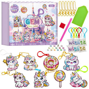 Gran oferta, juego de 8 Uds., cuentas de cristal de plástico, llaveros, puntos redondos DIY, pintura de diamantes para niños, sujetos para niñas embalados en caja - Product Image 1