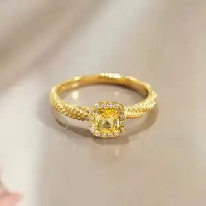 Küçük şeker sarı kristal elmas yüzük kadın azınlık tasarım anlamda yüzük 18k altın takı toptan