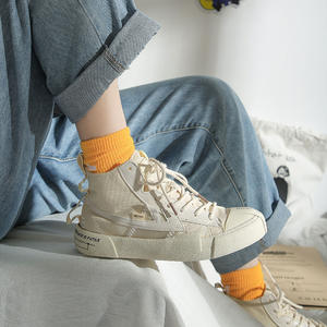 Fashionable High-Cut <strong>Canvas</strong> Walking Shoes <strong>White</strong> Vulcanized Rubber Sole for <strong>Women</strong> - Product Image 3