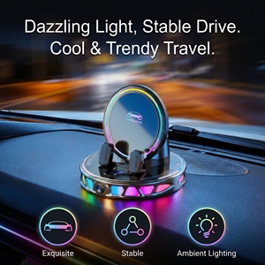 Supporto per Telefono da Auto con Ventosa Regolabile, Morsetto Elettrico Automatico, Blocco con Un Solo Tasto, Luce RGB, Anti-Vibrazione, per Cruscotto - Product Image 4