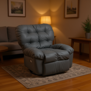 Poltrona Reclinabile Elettrica Homeera in Pelle Blu-Grigio con Schienale Trapuntato, Sedia Moderna da Soggiorno a Un Posto con Motore - Product Image 2