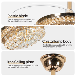 Hiện đại sang trọng Đèn chùm pha lê với LED ánh sáng vô hình có thể thu vào quạt trần DC động cơ điều khiển từ xa chuyển đổi - Product Image 5