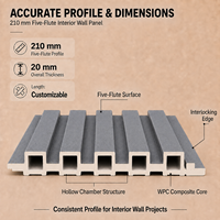 Panneau mural rainuré en WPC gris MORLENX, profil creux de 210 mm, revêtement intérieur pour la conception d'hôtels et de villas modernes