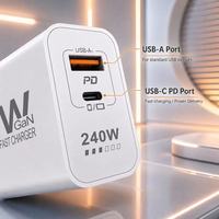 Chargeur de téléphone portable USB C 240W avec prise EU/US, 2 ports USB-C PD, chargeur rapide avec câble Type-C, adaptateur de charge USB Type C 240W
