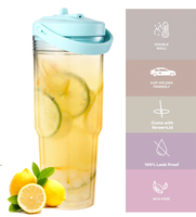 Gobelet en plastique Everich 24oz 32oz 40oz, bouteille d'eau transparente en Tritan à double paroi avec couvercle à paille rabattable, idéal pour les boissons froides