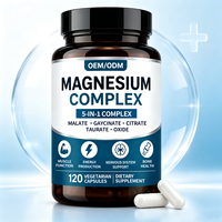 Capsules de complexe de magnésium, glycinate de magnésium, citrate, oxyde, complément minéral, capsules végétariennes, formule personnalisée, OEM, ODM
