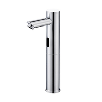 Robinet de lavabo de salle de bain classique à montage sur plancher, chromé, à eau froide, sans contact, à détection automatique