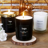 Bougie parfumée en cire de soja de luxe sur mesure en gros, décoration de parfum d'ambiance personnalisée pour la maison, boîte cadeau en verre avec couvercle en métal, Noël