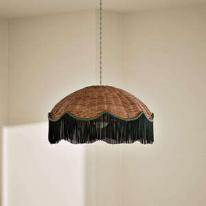 Luminaire suspendu en rotin avec franges 800x800x430mm, lustre rond pour la décoration de la maison - Product Image 2