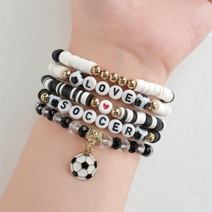 Ensemble de bracelets extensibles à <span class=keywords><strong>perles</strong></span> à thème sportif (football, volleyball), empilables, bijoux de mode pour fans, vente en gros - Product Image 2