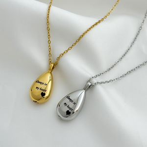 สร้อยคอทรงหยดน้ำสแตนเลสสุดฮิต พร้อมจี้ขวดน้ำหอมแบบเปิดได้ สลักลายไม้ไผ่ DIY สำหรับเก็บของที่ระลึกคนรักหรือสัตว์เลี้ยง - Product Image 3