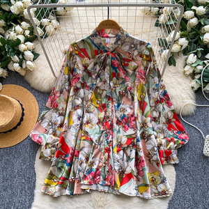 Vintage Floral Print Long Sleeve Loose <strong>Shirts</strong> for Women 2026 Fall Elegant Bow Neck Button Down Commute Blouse - Product Image 2