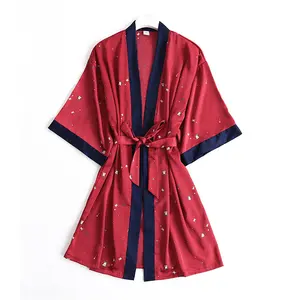 Christmas Pyjamas Satin Designer Sleepwear Vendors Christmas Pajamas Family Robe Pijama Dama High Quality Satin Sleepwear V-neck