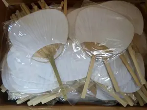 Retro Women Handheld Bamboo Round Paper Hand Fan Paddle Fan Wedding Fan