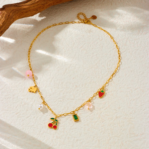 Stainless Steel Necklace With Pearl Fruit Charms Cherry Strawberry Pendant Fashion Gift Jewelry - Product Image 3