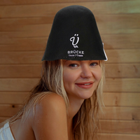 Casquette de bain en feutre noir doux avec logo brodé personnalisé, unisexe, pour hammam, spa, protection contre la chaleur, chapeau de sauna en feutre de laine