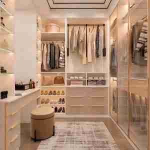 Armario de Madera con Vitrina de Vidrio para Vestidor, Estilo Francés, con Iluminación LED, <span class=keywords><strong>Muebles</strong></span> Personalizados para Dormitorio - Product Image 3