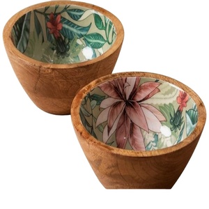 Ensaladera de madera de mango ecológica de tamaño personalizado con esmalte impreso, accesorio de boda más vendido hecho en La India - Product Image 2