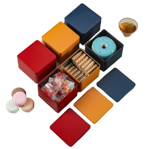 Personalizado 100*100*73mm acabado mate serigrafía cajas de estaño <span class=keywords><strong>galletas</strong></span> personalizado cuadrado rojo <span class=keywords><strong>azul</strong></span> naranja tuerca tarro de almacenamiento - Product Image 1
