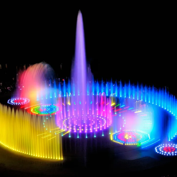 Fonte de música em aço inoxidável com luz LED RGB mágica para exterior, fonte de água para show, fonte de dança a laser