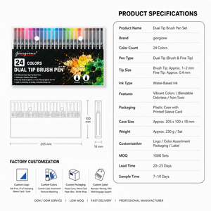 Stylos pinceaux à double pointe personnalisés Giorgione, 12/24/36/48/72/100 couleurs, marqueur pour tableau blanc, <span class=keywords><strong>encre</strong></span> permanente, pointe plate - Product Image 5