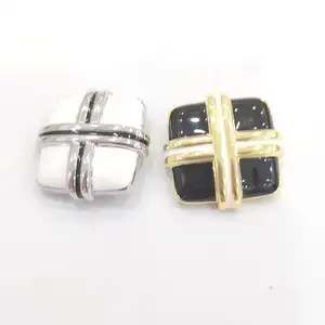 Square Black White Retro Royal Style Golden Foils Enamel Sewing Brass Metal Shank Coat Buttons