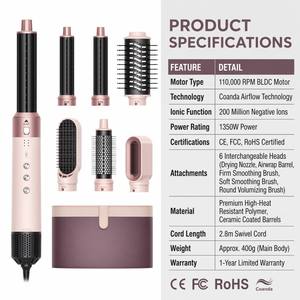 HairDryer OEM 6IN1 Multifunctional Ionic Hot Air Styler 1350W 3 Speed BLDC Motor <b>Coanda</b> Airflow Intelligent Temperature Control - Product Image 2